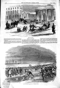 Old Antique Print 1850 Sport Ice Sledging Berlin Germany Whittlesea Mere 19th