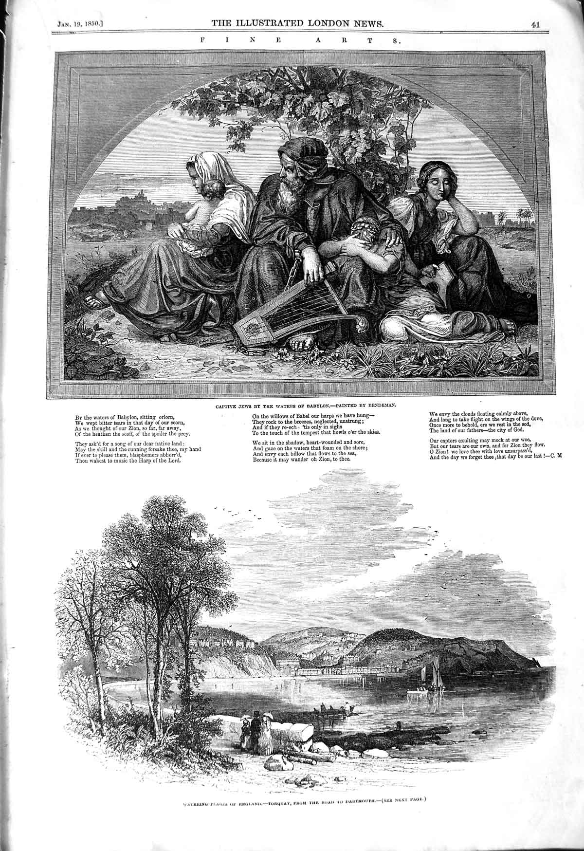Old Antique Print 1850 Captive Jews Waters Aylon Torquay England Fine Art 19th