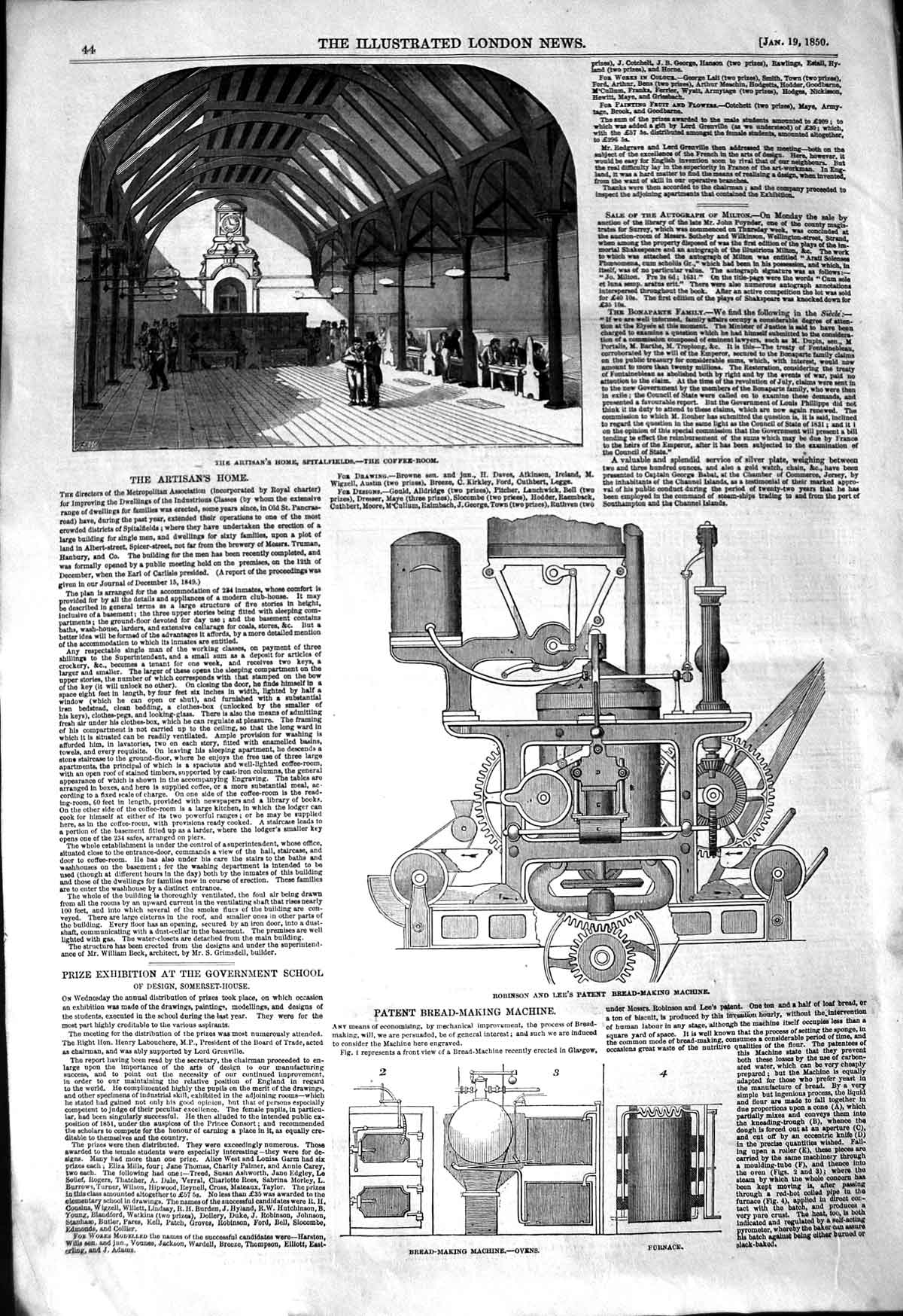 Original Old Antique Print 1850 Robinson Bread Making Machine Artisa Victorian