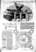 Original Old Antique Print 1850 Victoria Tower Houses Parliament Hoisting-Scaff