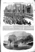 Original Old Antique Print 1850 Industry Mansion House Chinese Ship Pinghoy