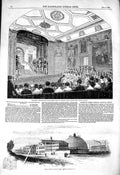 Original Old Antique Print 1850 Theatre Rubens Room Windsor Castle Railway 19th