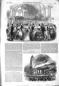 Original Old Antique Print 1850 County Hunt Ball Reading Fire All Saints 19th