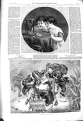 Original Old Antique Print 1850 Children Playing Sledge Hour Glass British Art