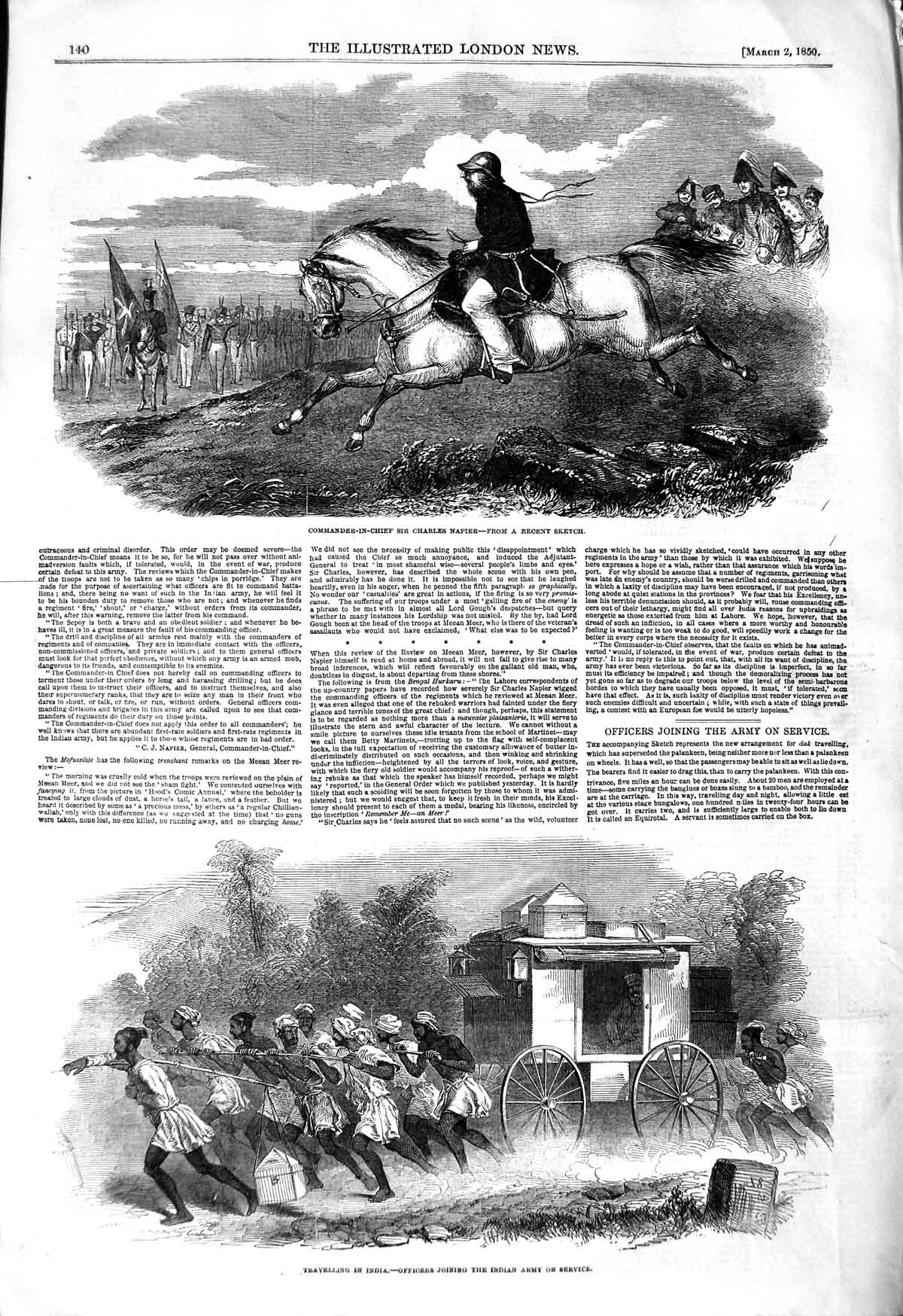Original Old Antique Print 1850 Commander-In-Chief Charles Napier India Tr 19th