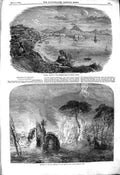 Original Old Antique Print 1850 Eruption Volcano Lava Vesuvius Mountain Naples