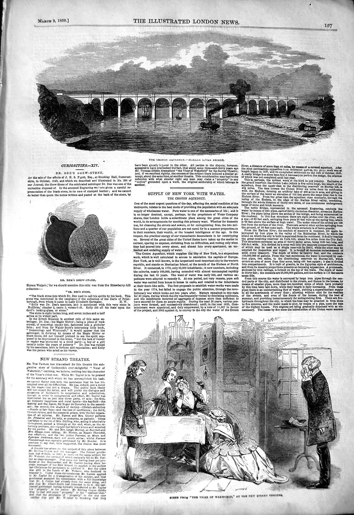 Old Antique Print 1850 Croton Aqueduct Harlem River Bridge Theatre Strand 19th