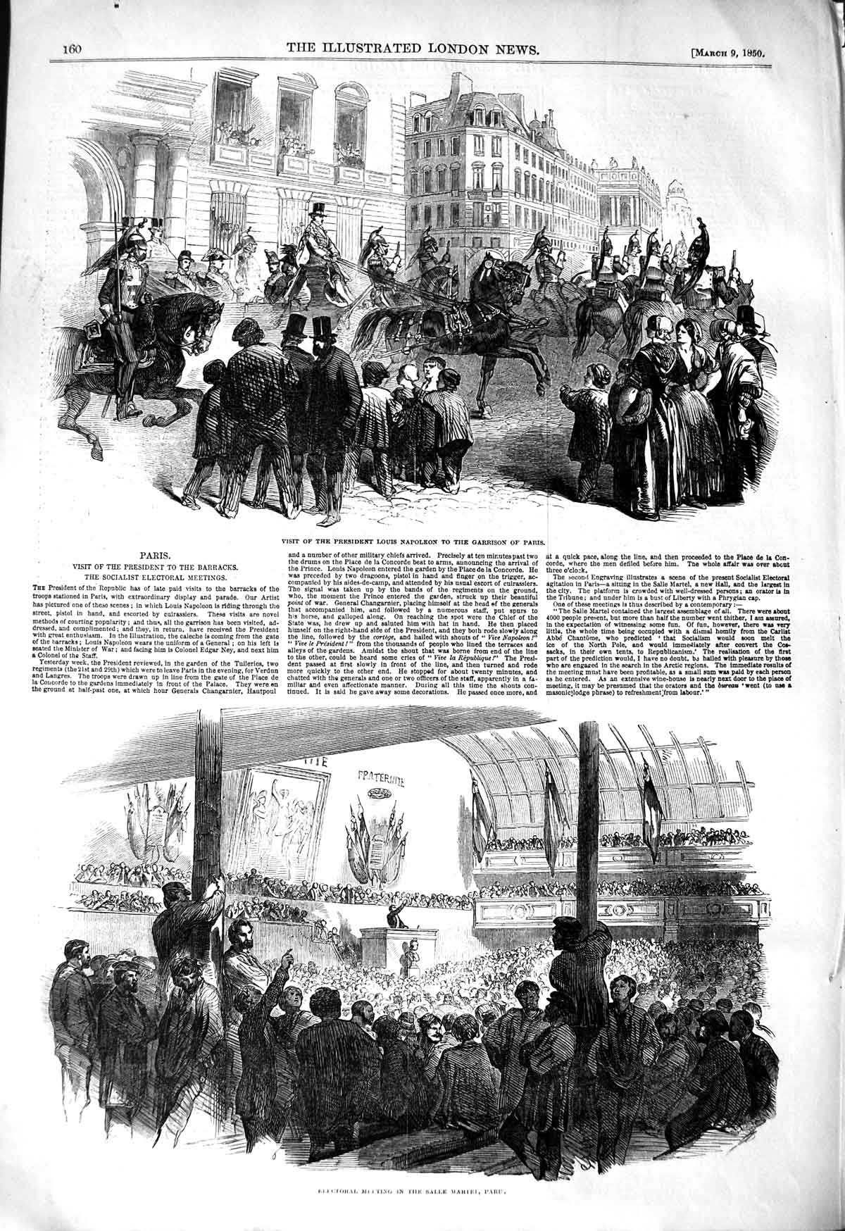 Old Antique Print 1850 Louis Napoleon Garrison Paris Salle Electoral Meet 19th
