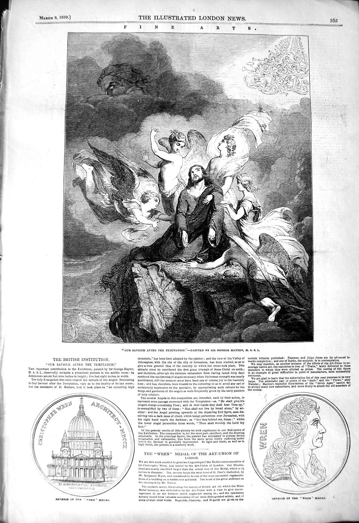 Old Antique Print 1850 Christopher Wren Medal Fine Art Jesus Saviour Art 19th