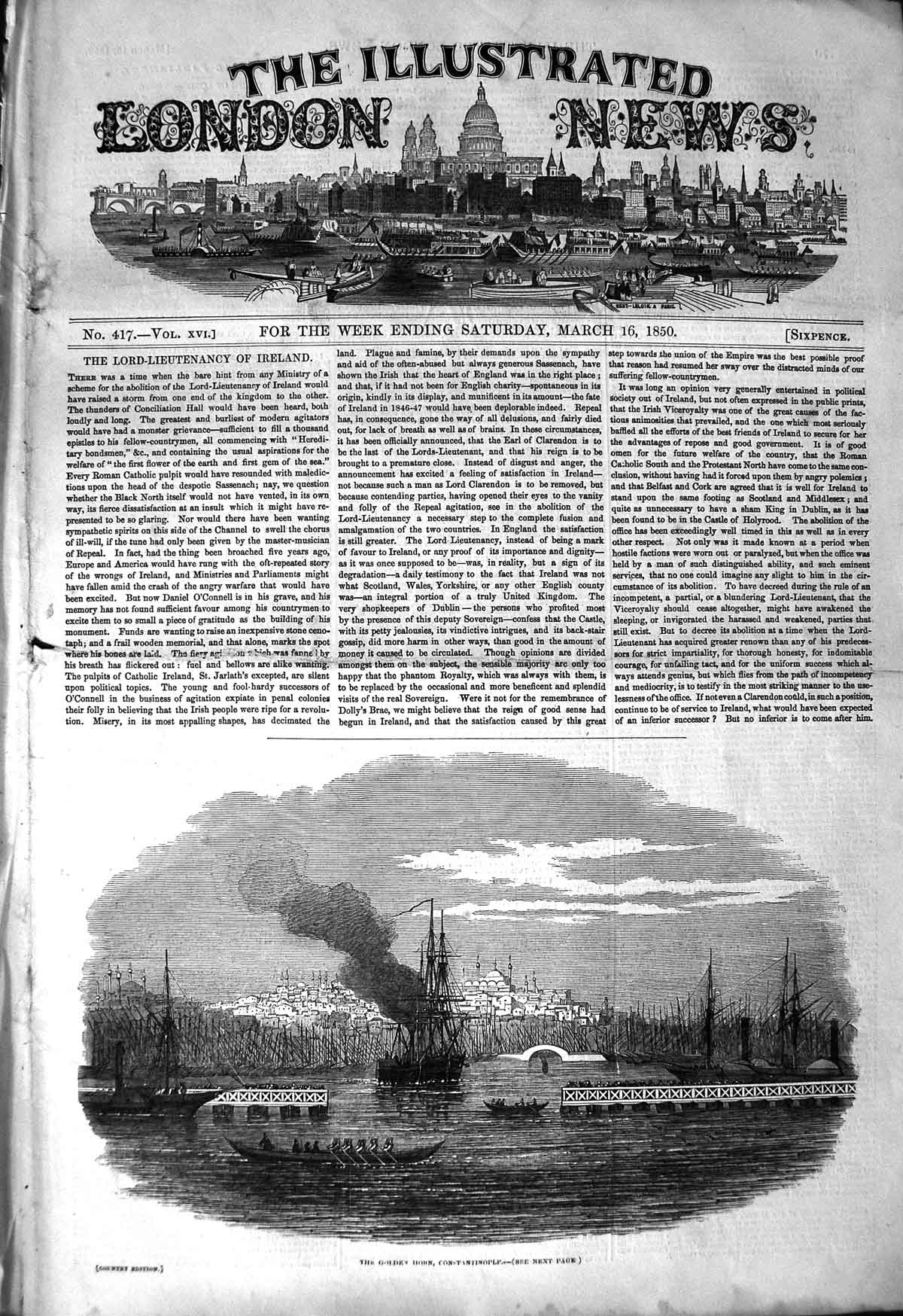 Original Old Antique Print 1850 Gen Horn Constatinople War Ships Boats 19th