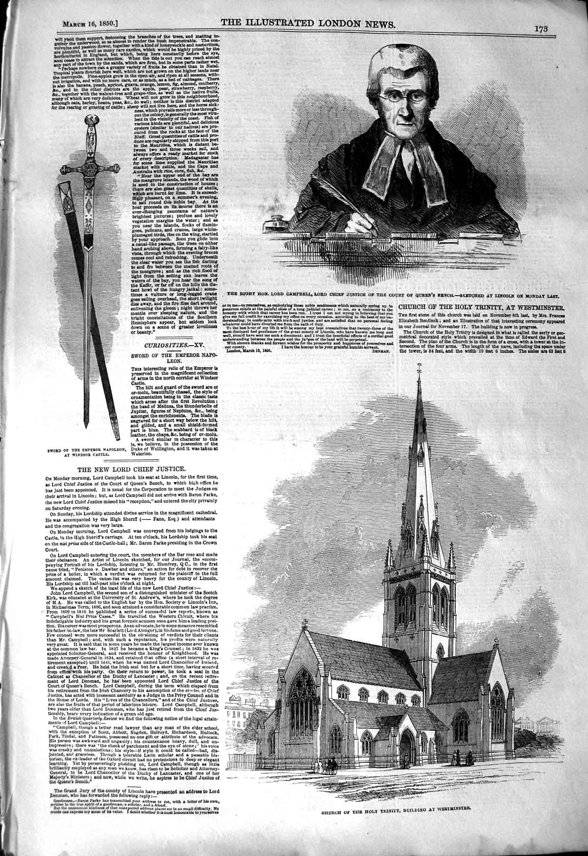 Old Antique Print 1850 Lord Campbell Court Queen'S Bench Church Trinity 19th