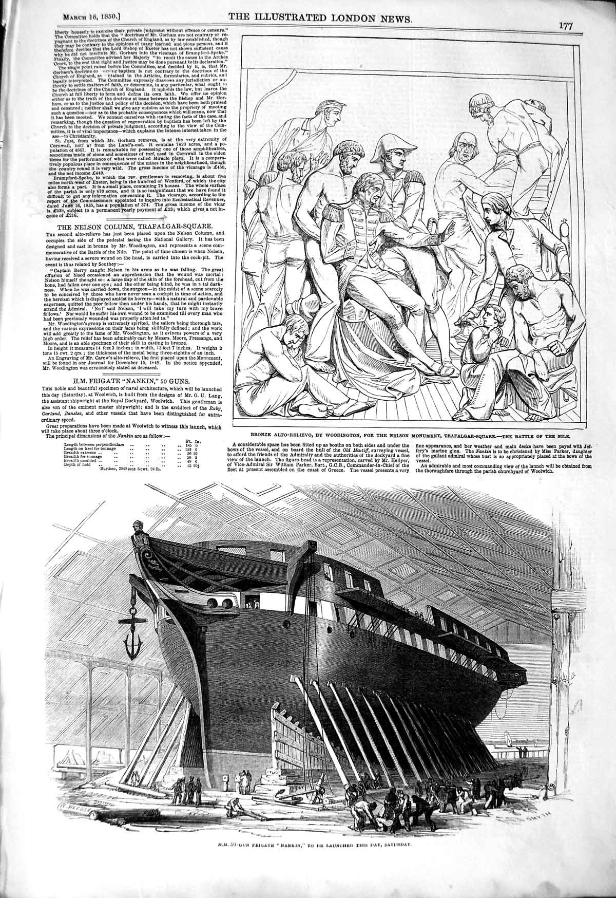 Old Antique Print 1850 Gun Frigate War Ship Nankin Battle Nile Woodington 19th