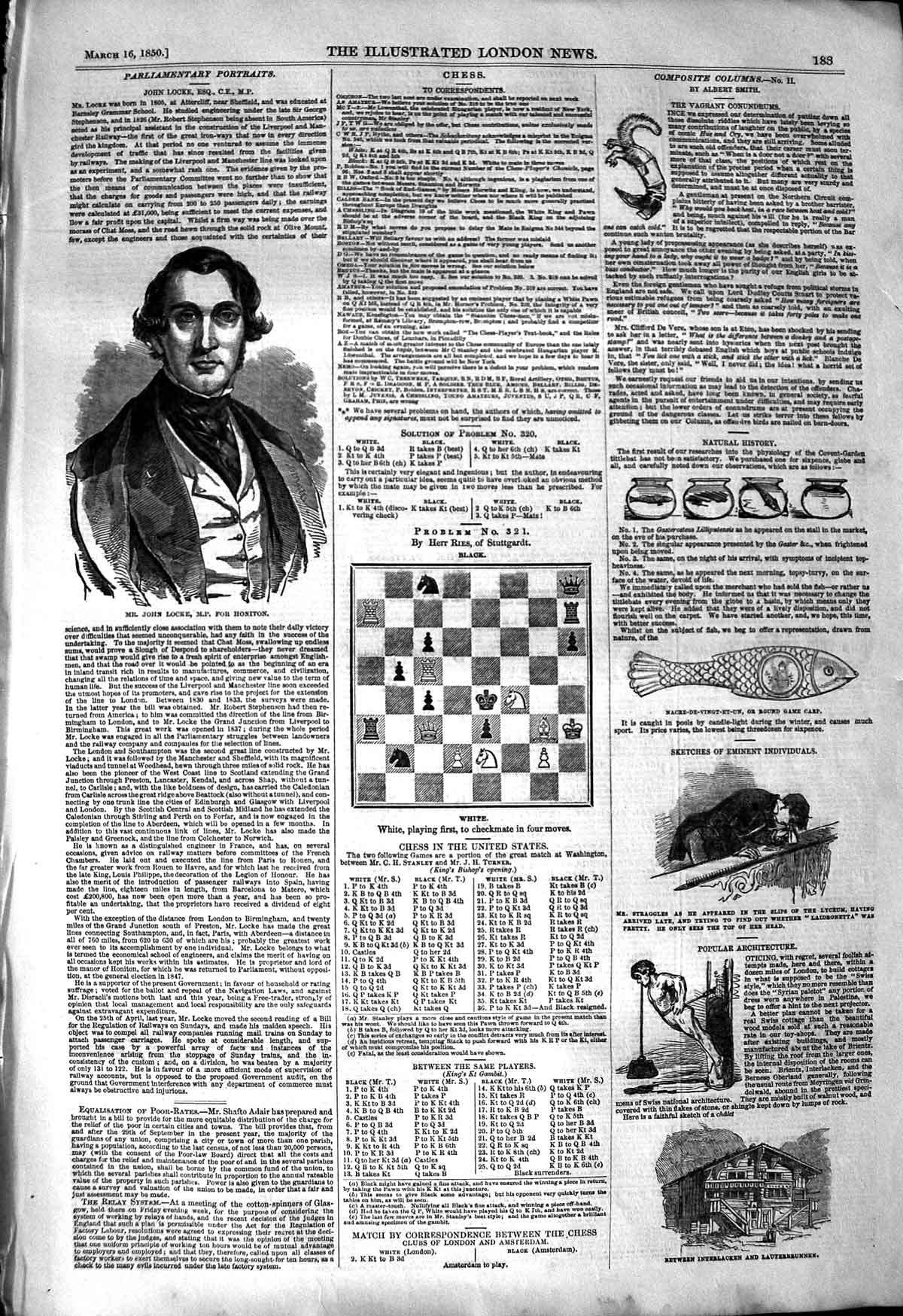 Original Old Antique Print 1850 John Locke Honiton Game Carp Fish Interlacken