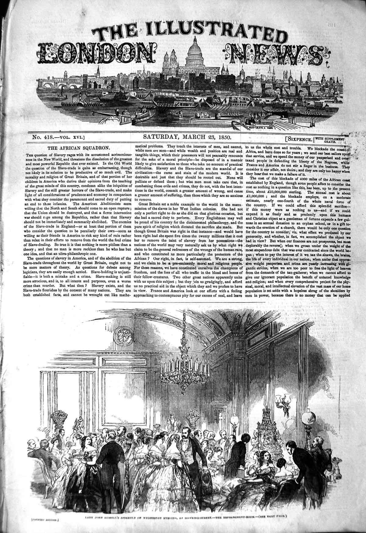 Original Old Antique Print 1850 Lady John Russell Assembly Downing Street 19th