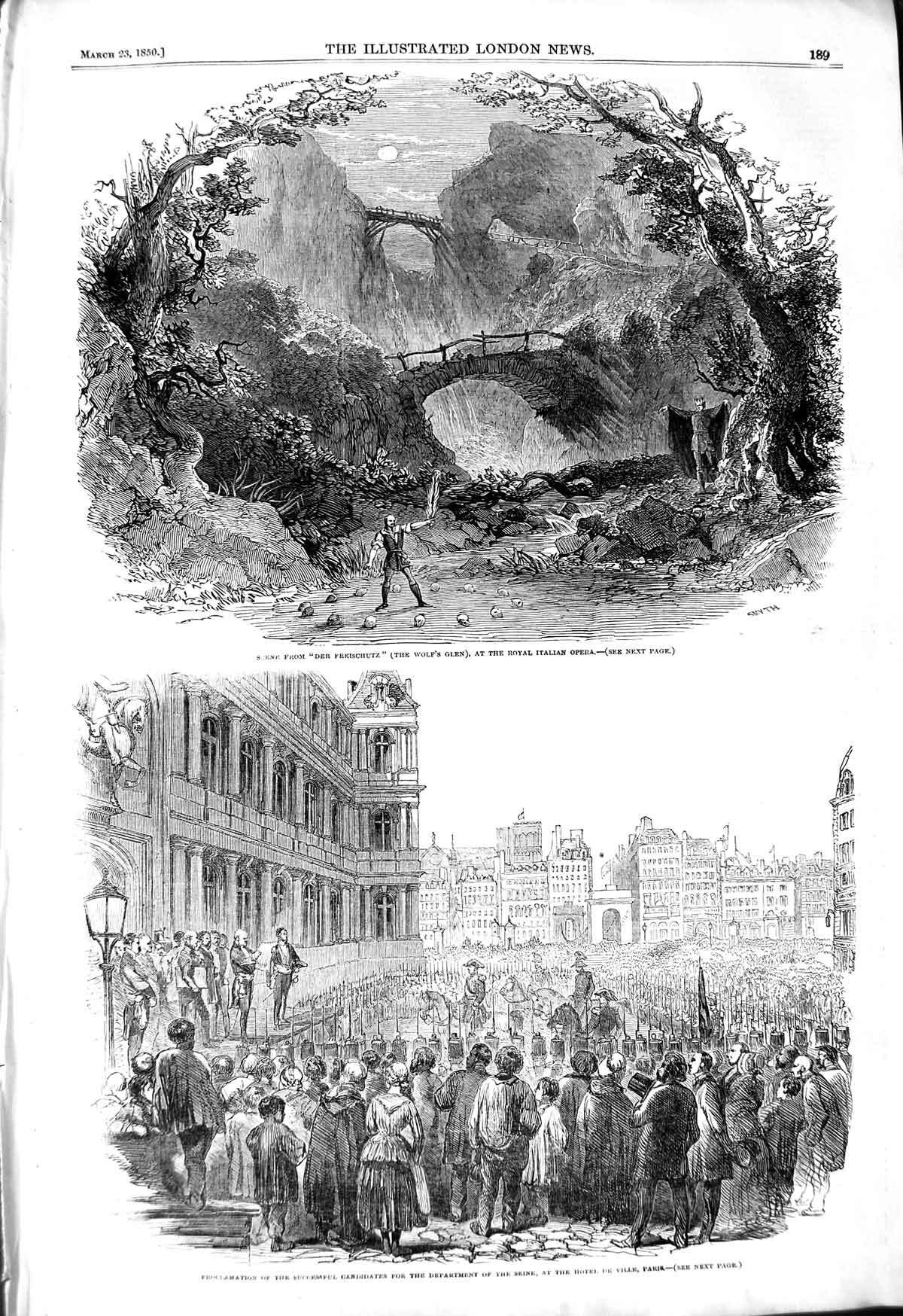 Old Antique Print 1850 Scene Royal Italian Opera Hotel Ville Paris Seine 19th