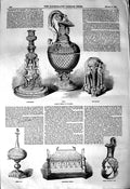 Original Old Antique Print 1850 Art Candlestick Shrine Pyx Vase Tankard Lorenzo