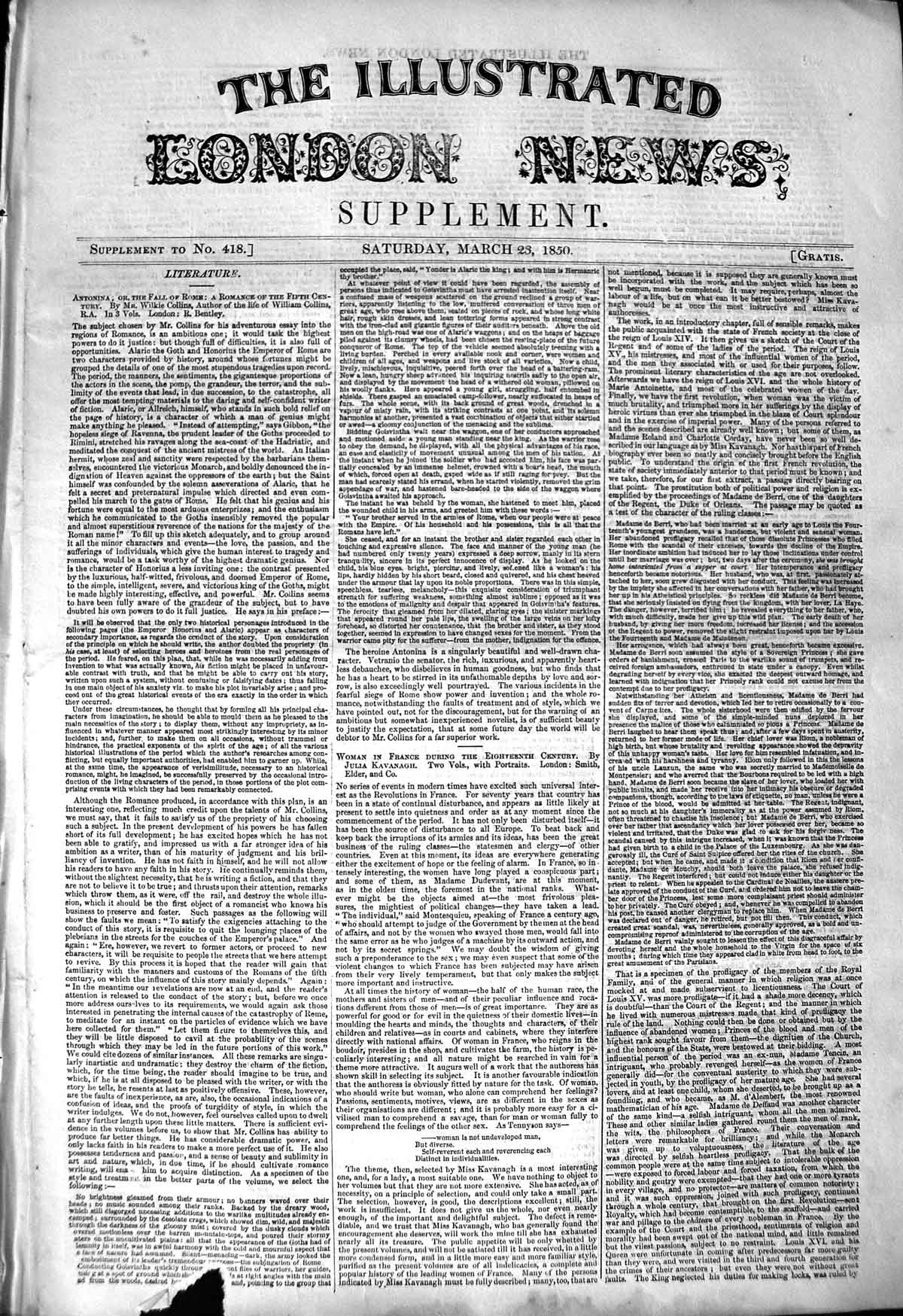 Original Old Antique Print 1850 Four Pages Illustrated London News Supplement