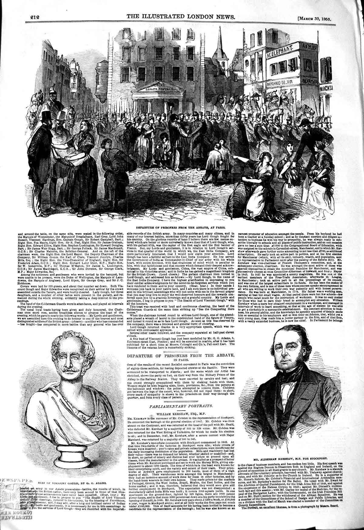 Original Old Antique Print 1850 Prisoners Abbaye Paris Bust Gough Adams Kershaw