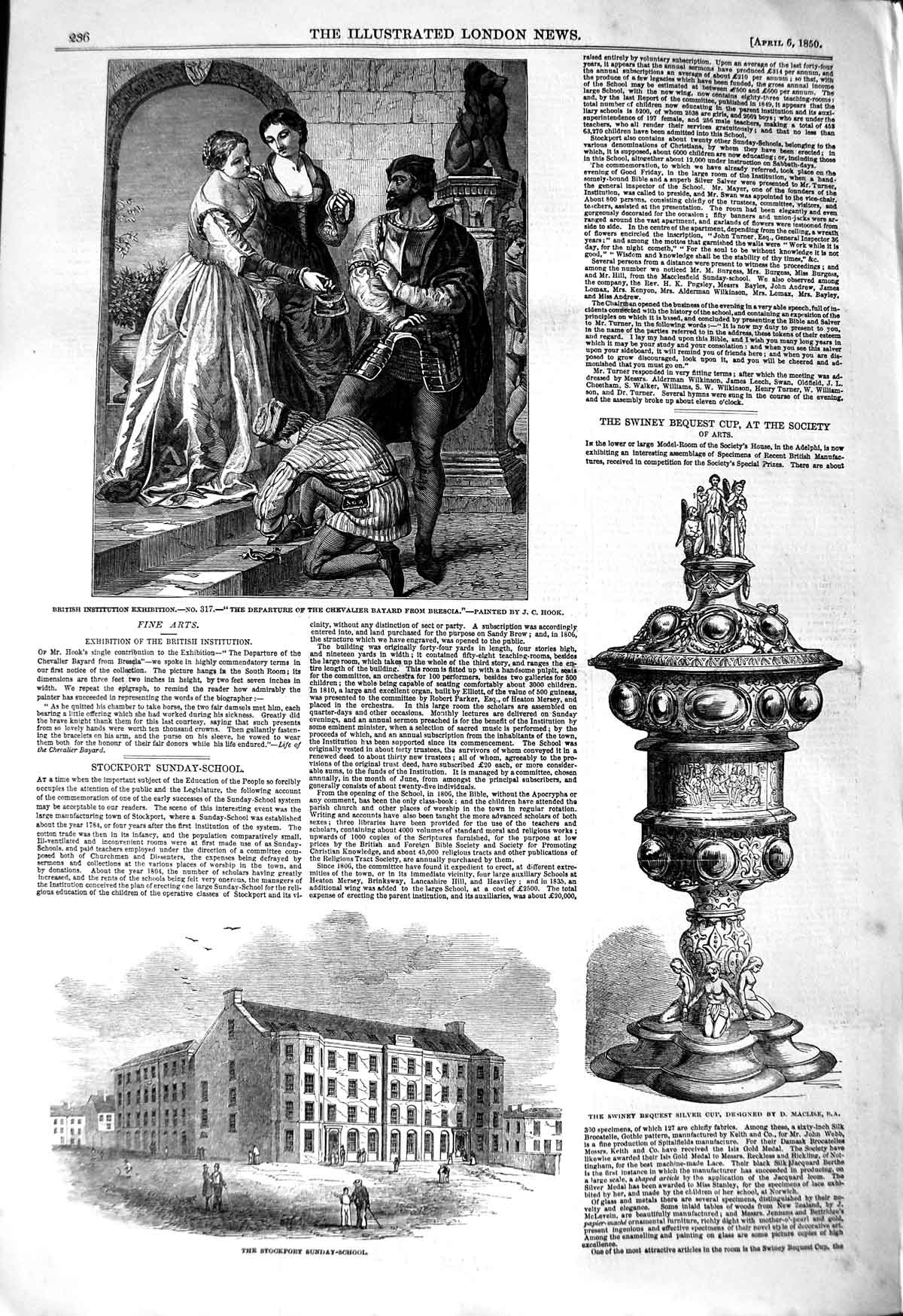 Original Old Antique Print 1850 Stockport Sunday School Swiney Silver Cup 19th
