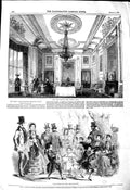 Original Old Antique Print 1850 White Drawing Room Windsor Castle Paris Fashion