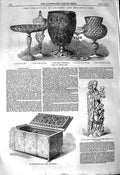 Original Old Antique Print 1850 Roman Venetian Glass Steel Casket Ancient Art