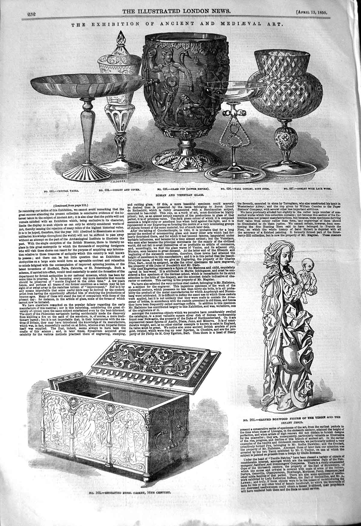 Original Old Antique Print 1850 Roman Venetian Glass Steel Casket Ancient Art