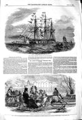 Original Old Antique Print 1850 Ship Duke Portland Emigrant Sledging Stockholm