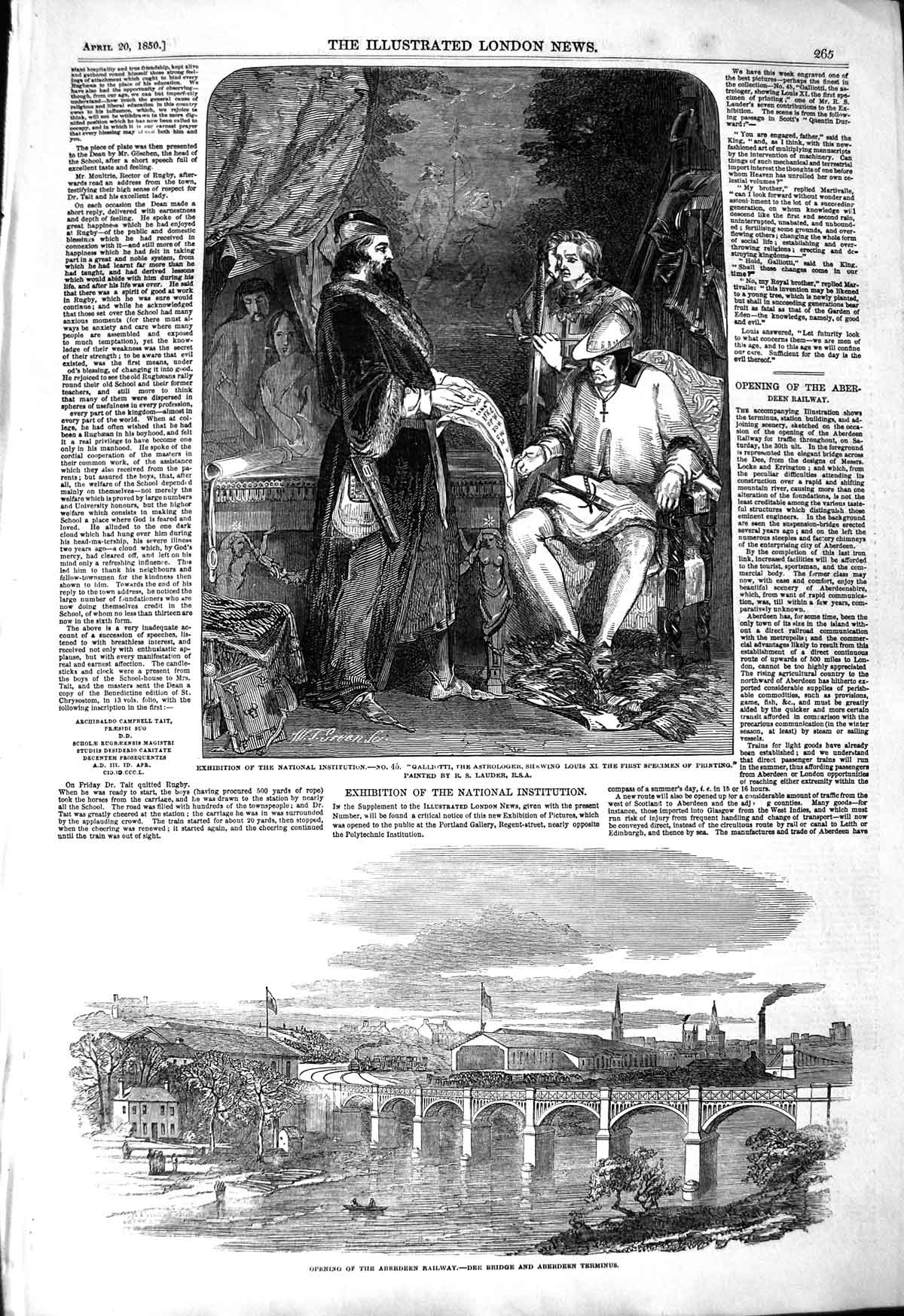 Original Old Antique Print 1850 Aberdeen Railway Dee Bridge Terminus Gallo 19th