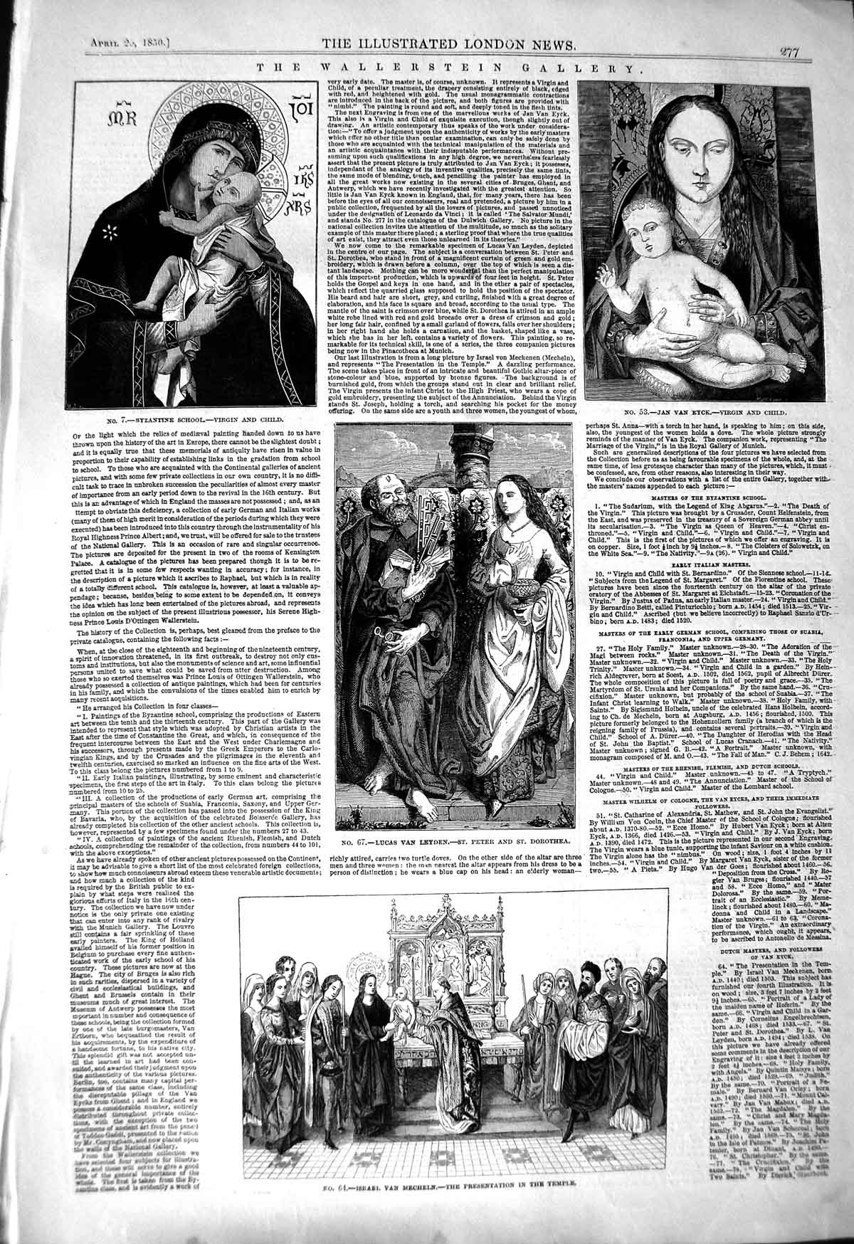 Original Old Antique Print 1850 Wallerstein Gallery Israel Mecheln Leyden J 19th