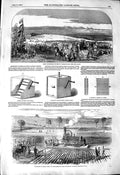 Original Old Antique Print 1850 Anthony'S Double-Acting Patent Churn Ploughing