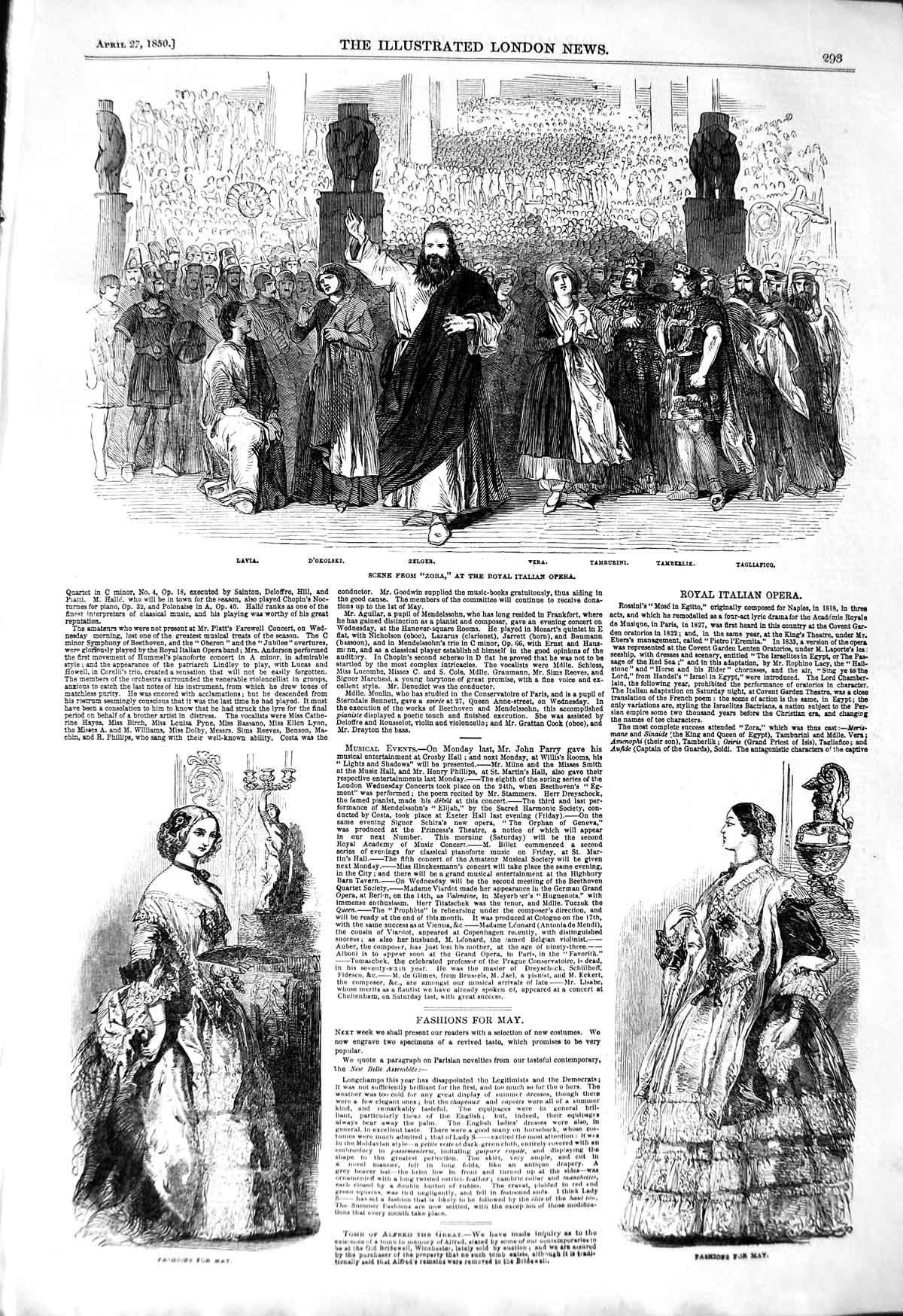 Old Antique Print 1850 Zora Royal Italian Opera Zelger Vera Lavia Fashion 19th