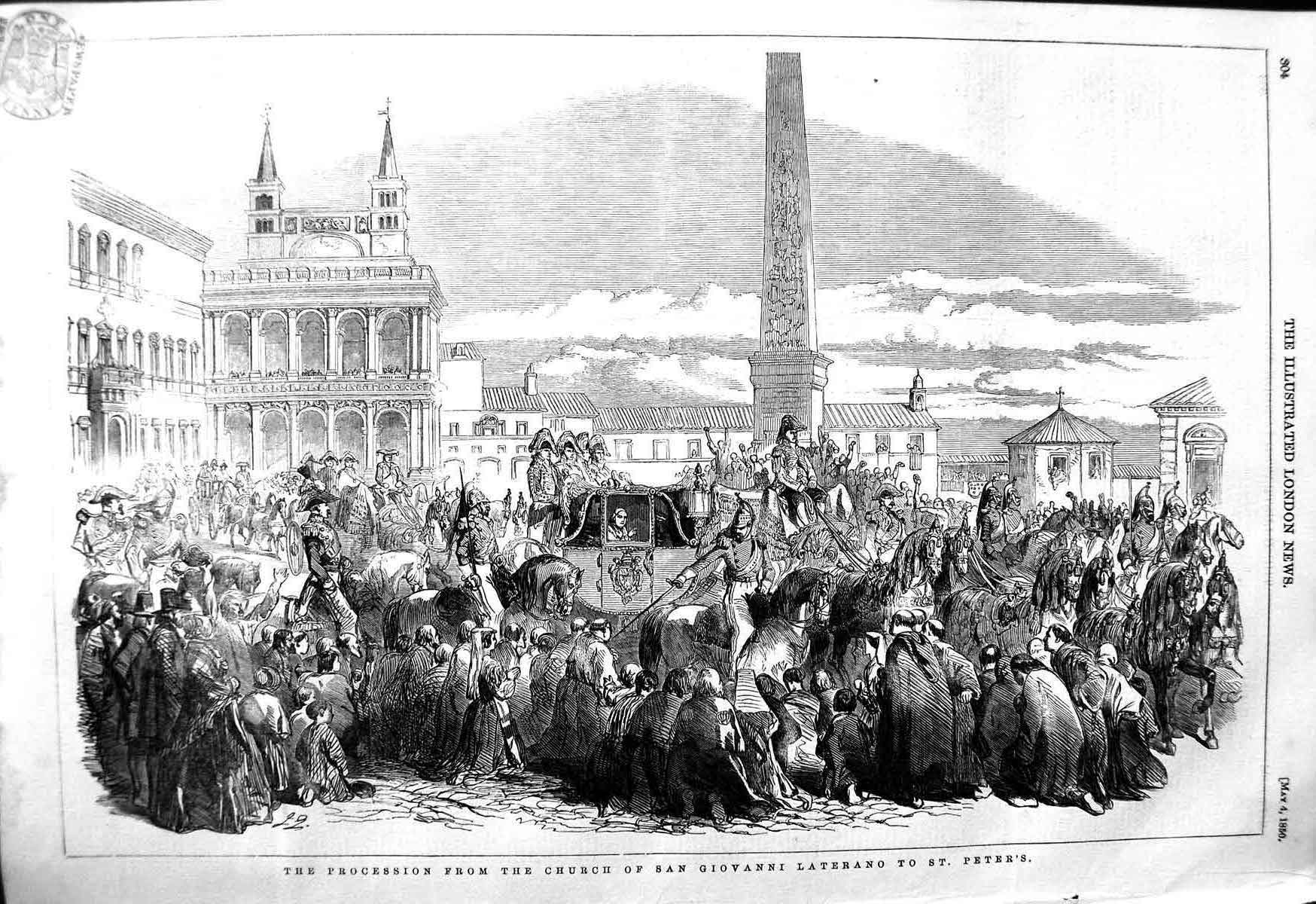 Old Antique Print 1850 Pope Procession Church Giovanni Laterano Peter'S 19th