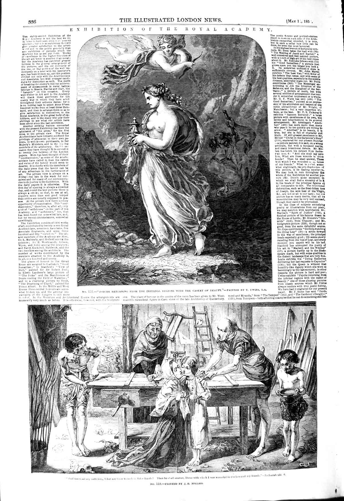 Original Old Antique Print 1850 Royal Academy Art Psyche Casket Beauty Family