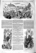 Old Antique Print 1850 Warwick Fair Corn Exchange Procession Mary Church 19th