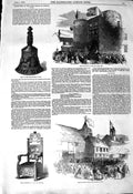 Original Old Antique Print 1850 Bell Corporation Rye Lord Mayor London Church