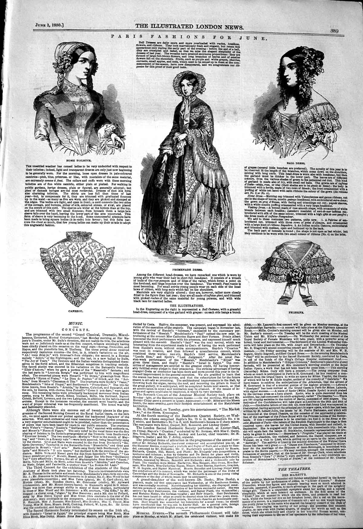 Old Antique Print 1850 Paris Fashion Promenade Dress Ball Dress Toilette 19th