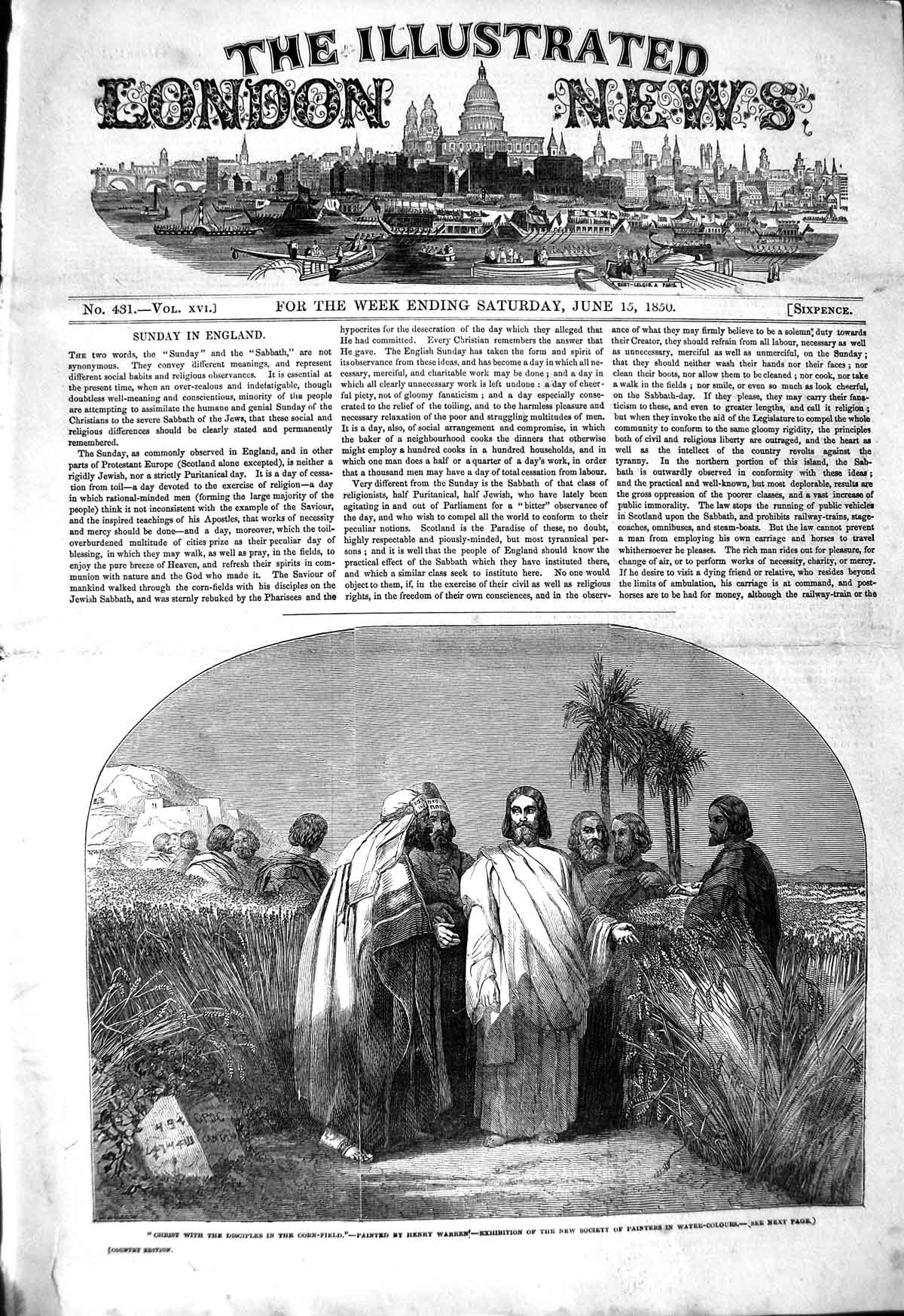 Old Antique Print 1850 Scene Christ Disciples Corn Field Religion Warren 19th
