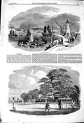 Original Old Antique Print 1850 Ramsgate Harbour Lighthouse Boats Cricket Sport