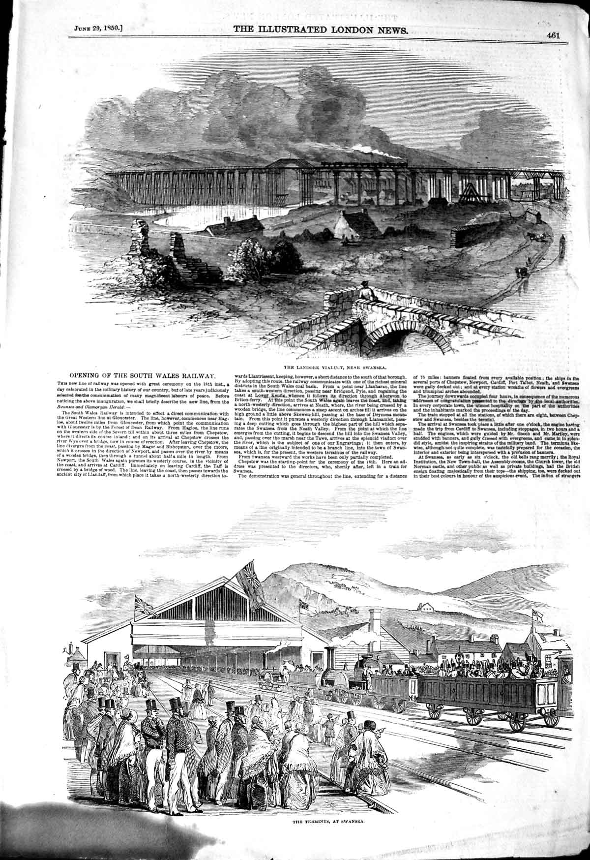Original Old Antique Print 1850 Wales Landore Railway Swansea Char-A-Bang P 19th