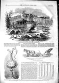 Original Old Antique Print 1850 Explosion Raj Ghuat Ferry Benares Pony Phaeton