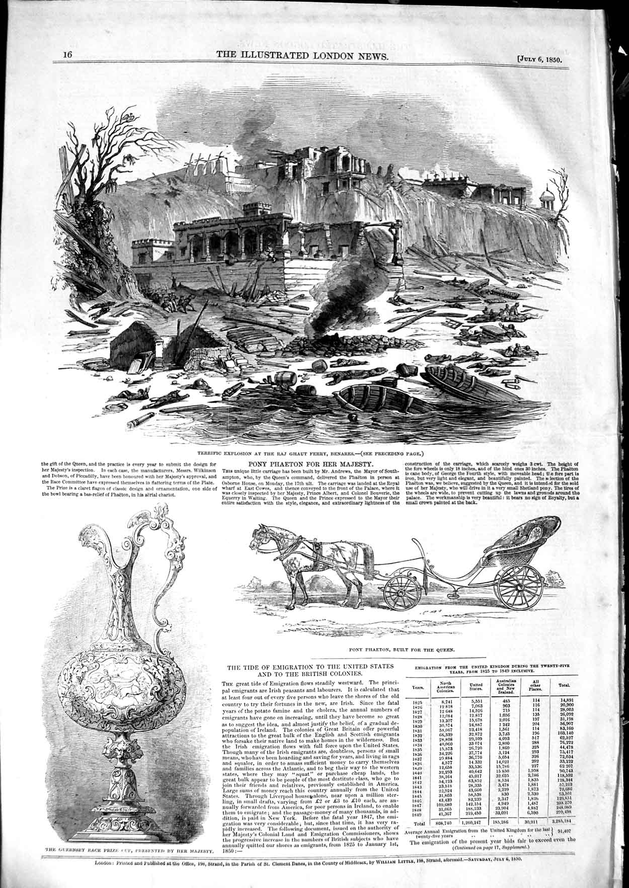 Original Old Antique Print 1850 Explosion Raj Ghuat Ferry Benares Pony Phaeton