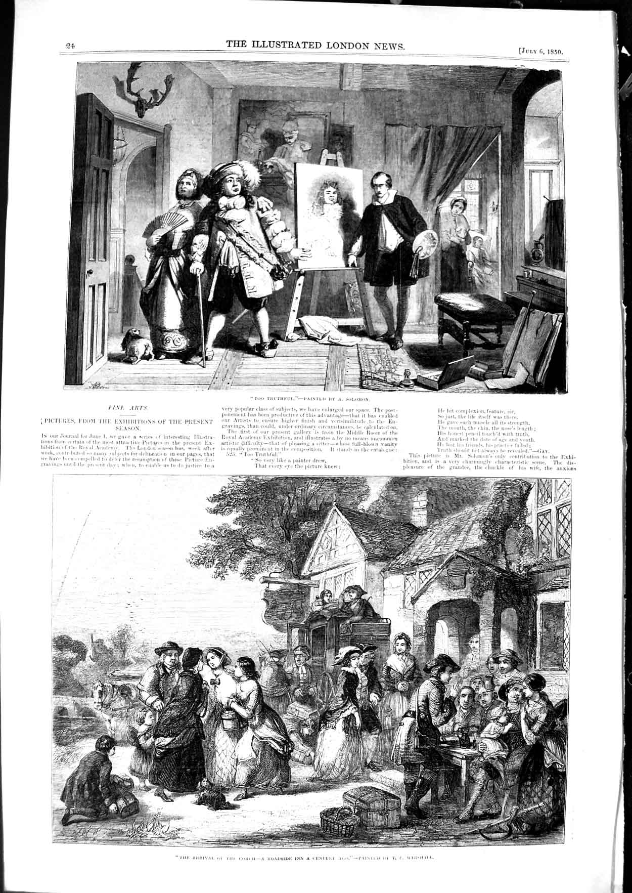 Old Antique Print 1850 Art Studio Painting Family Carriage Roadside Inn 19th