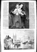 Original Old Antique Print 1850 Market Boats Angers Paris Fashion Straw Bonnet