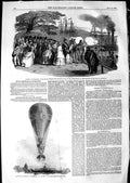 Old Antique Print 1850 Poiteven Horseback Balloon Paris Stockholm Louisa 19th