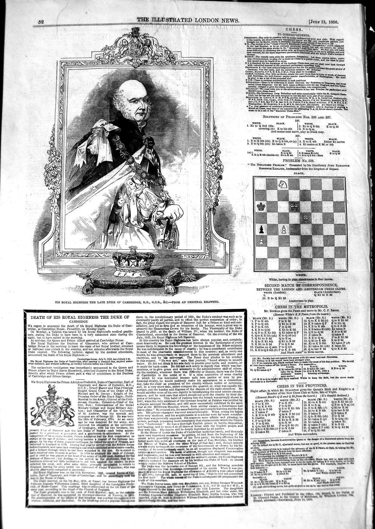 Original Old Antique Print 1850 Portrait Prince Frederick Duke Cambridge 19th