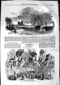 Old Antique Print 1850 Paris Railway Dunkerque Arago Ship Bull Euphrates 19th