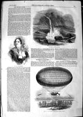 Original Old Antique Print 1850 Bell Aerial Vauxhall Glover Galloway Waterspout