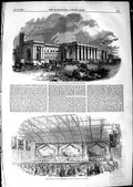 Original Old Antique Print 1850 Railway Station Newcastle-Upon-Tyne Stephenson
