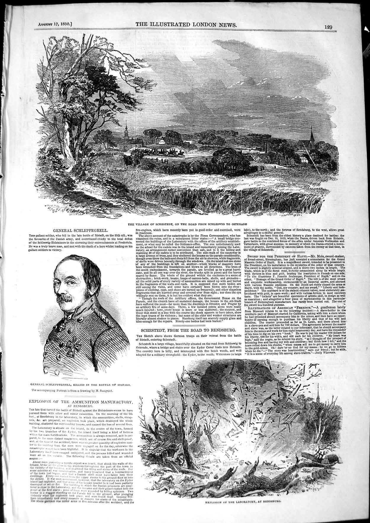 Original Old Antique Print 1850 Schleppegrell Laboratory Rendsburg Schestedt