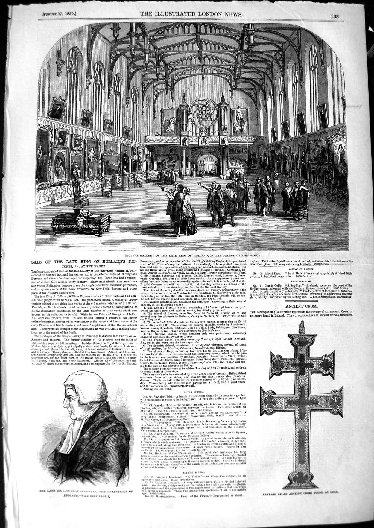 Original Old Antique Print 1850 Shadwell Cross Cork King Holland Palace Hague